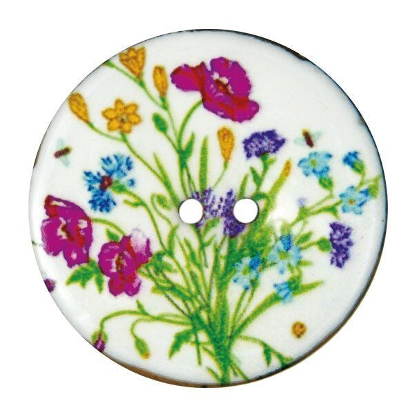 Rico Button Floral White 4cm