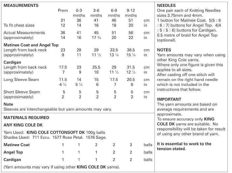 King Cole Pattern 4429 DK Matinee Coat, Angel Top & Cardigan