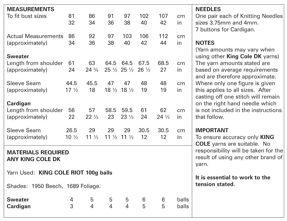 King Cole Pattern No. 4780 Sweater & Cardigan(DK)