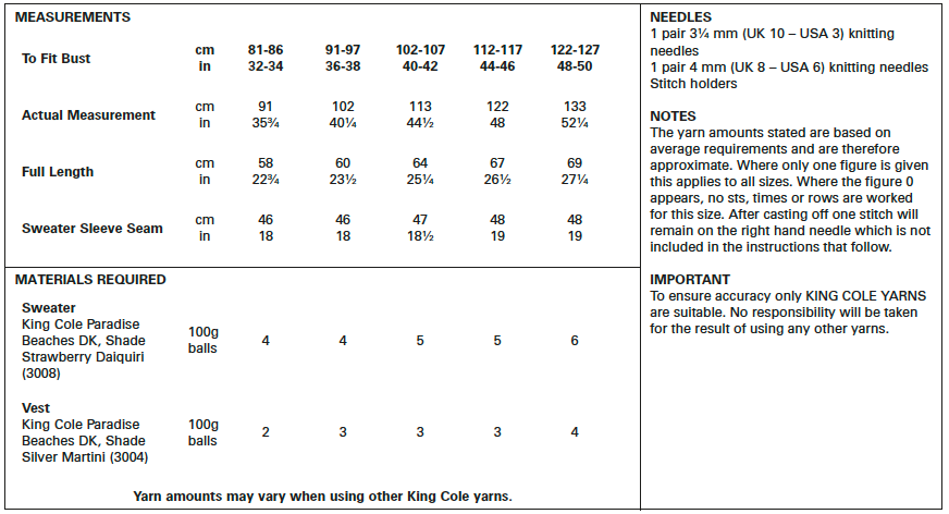 King Cole Pattern No. 5615 Sweater & Vest DK