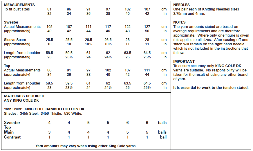 King Cole Pattern No. 5622 Sweater & Top DK