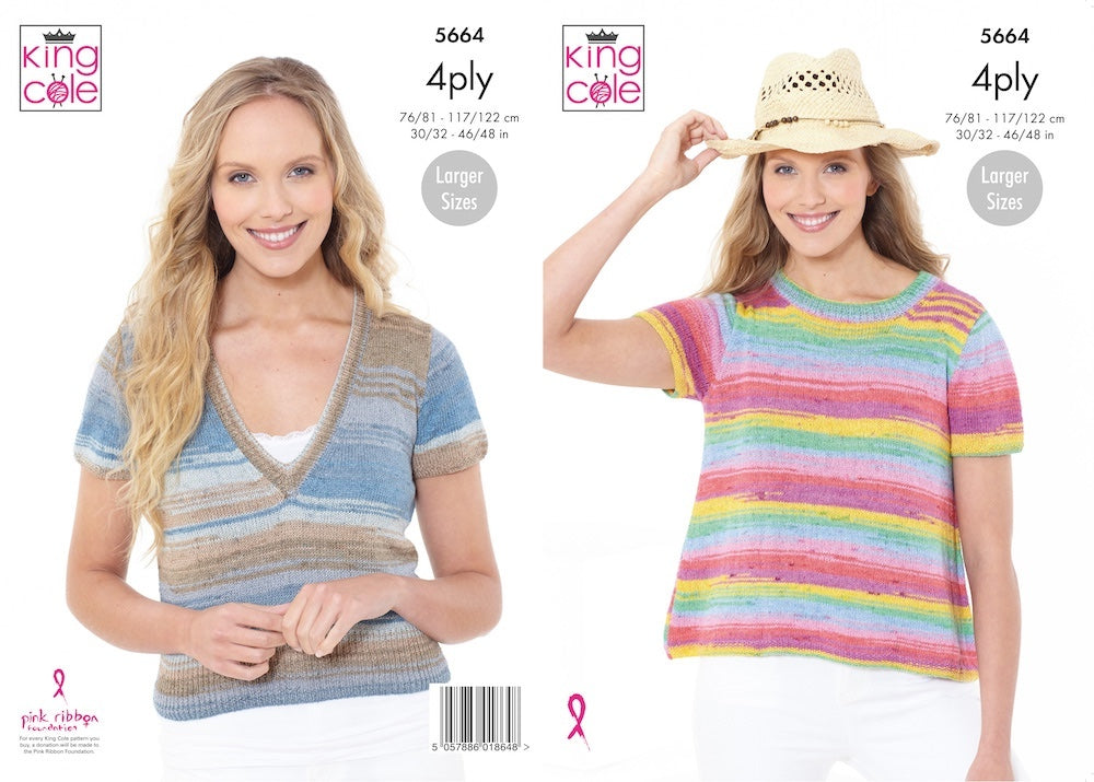 King Cole Summer 4ply Pattern 5664 Tops (inc. Larger Sizes)