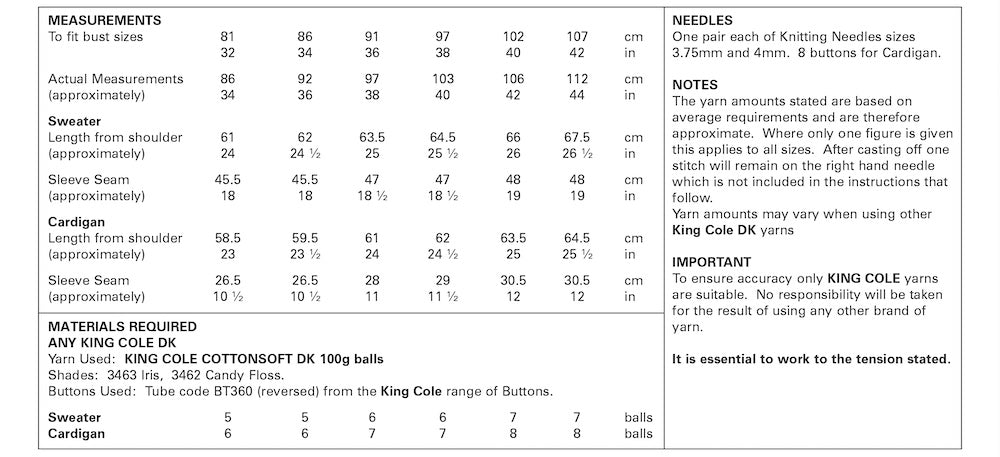 King Cole Pattern Cottonsoft DK 5737 Sweater & Cardigan