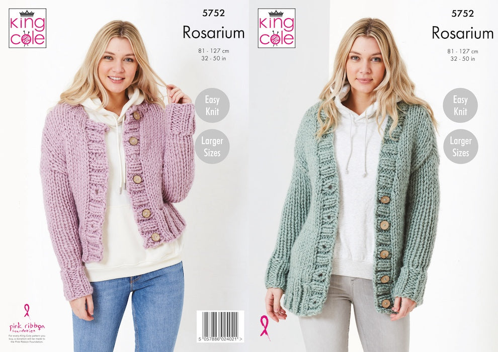 King Cole Rosarium Pattern 5752 Ladies Round & V Neck Cardigan