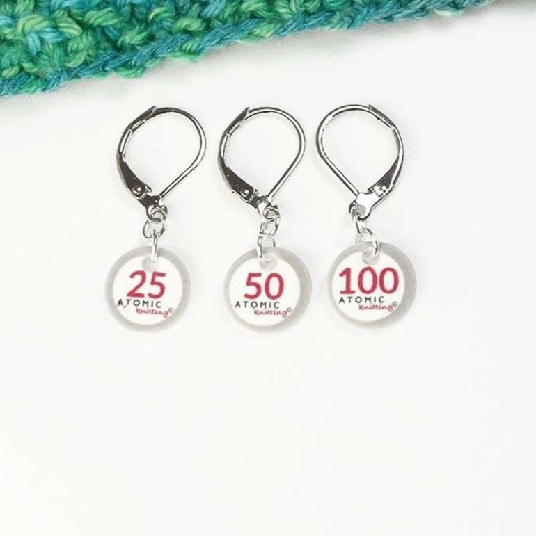 Atomic Knitting - A Trio of Counting Stitch Markers in Raspberry