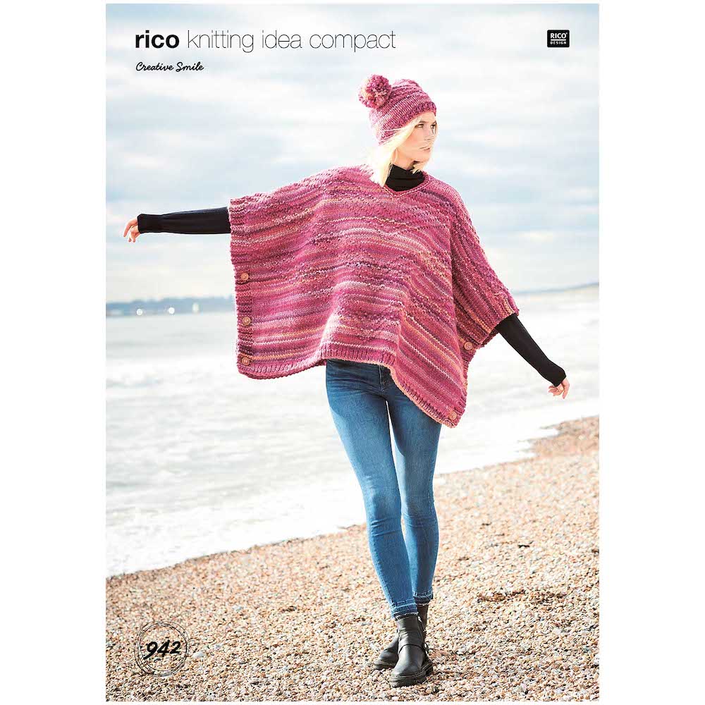 Rico Creative Smile Knitting Pattern 942 Ladies Poncho and Hat
