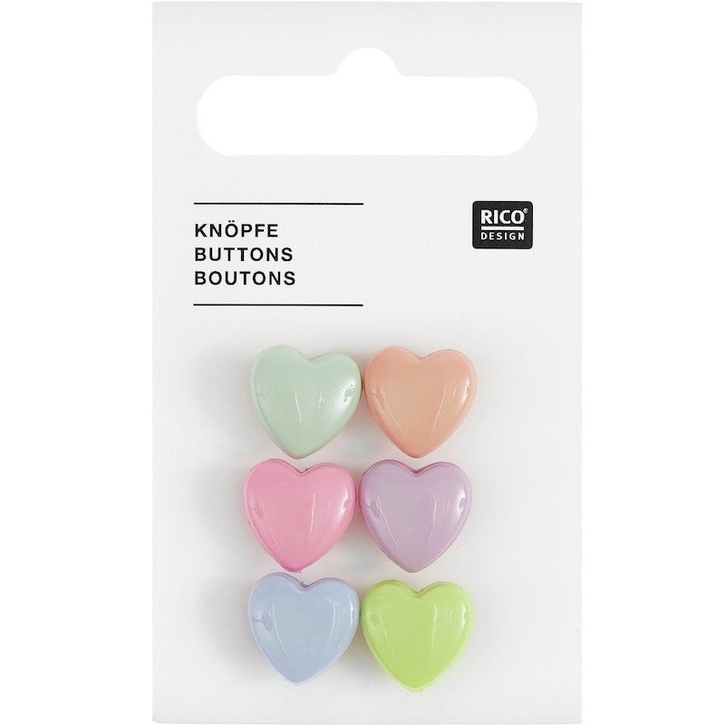 Rico Pastel Heart Buttons, 6 per card