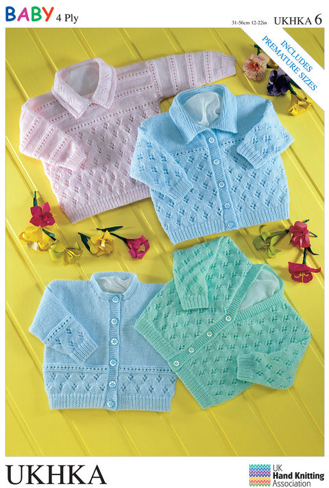 UKHKA No. 6 Cardigans & Sweater (4 ply) inc. Premature Sizes