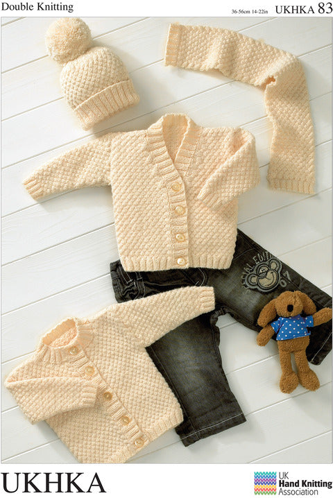UKHKA No. 83 Cardigans, Hat and Scarf (DK)