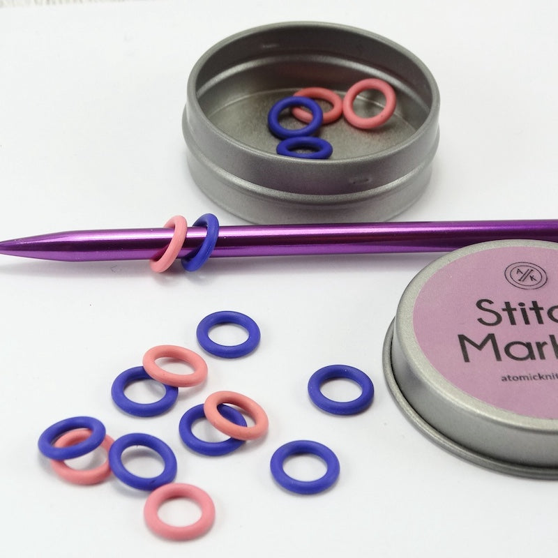 Atomic Knitting 30 EPDM Snag-Free Rubber Knitting Stitch Markers & Tin