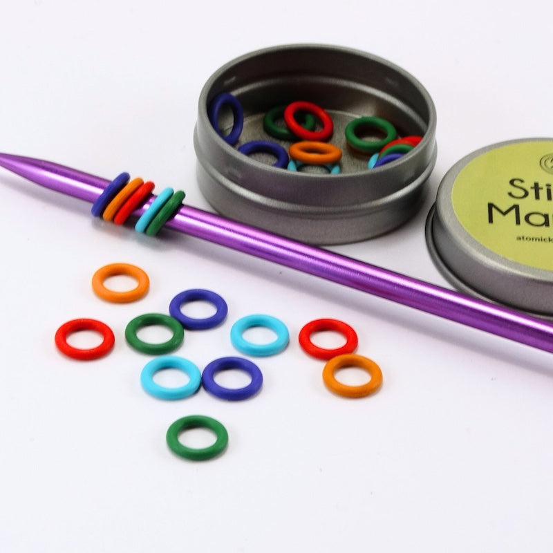 Atomic Knitting 30 EPDM Snag-Free Rubber Knitting Stitch Markers & Tin