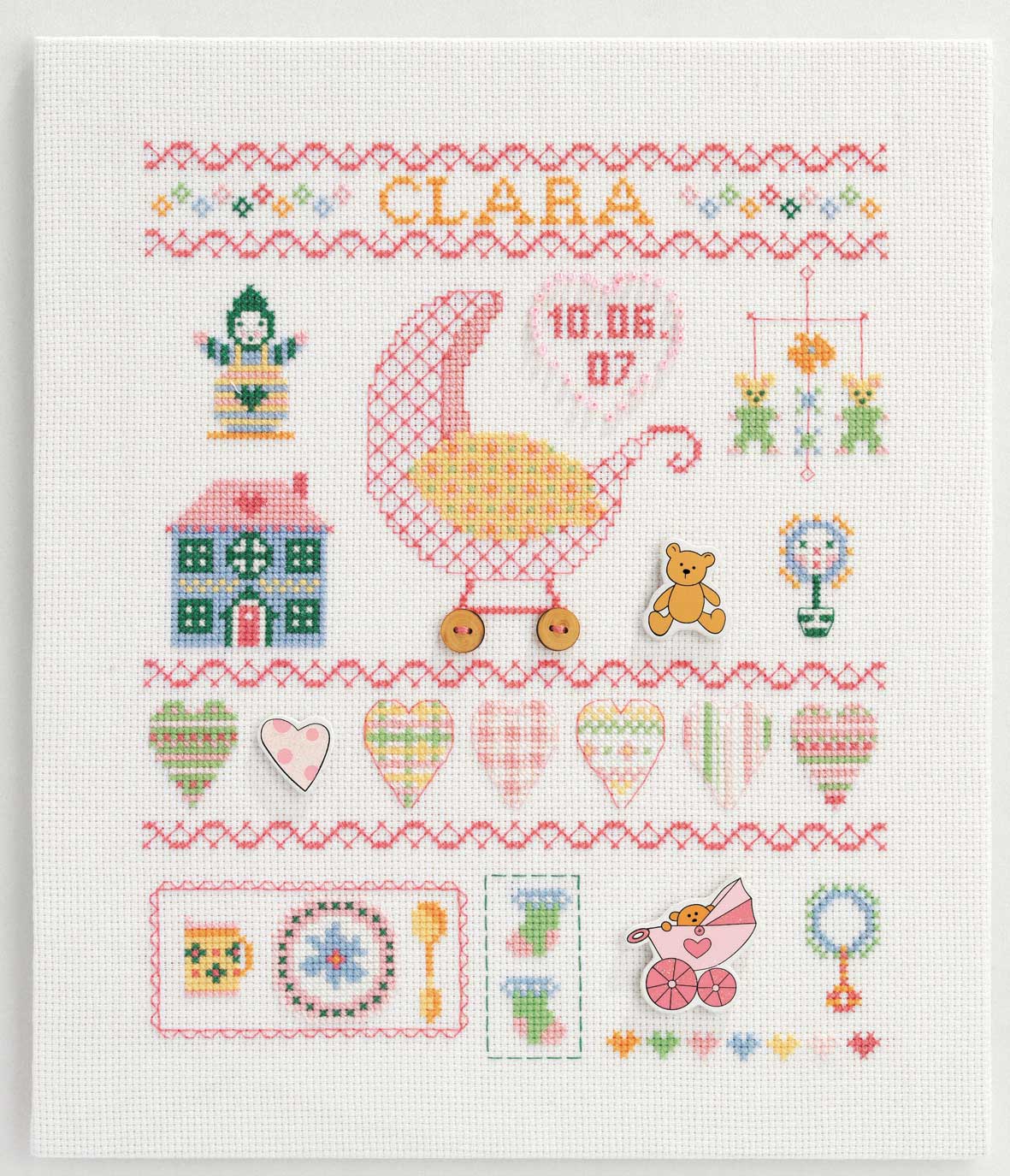 DMC Patchwork Birth Sampler - valleywools
