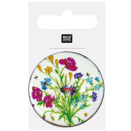 Rico Button Floral White 4cm