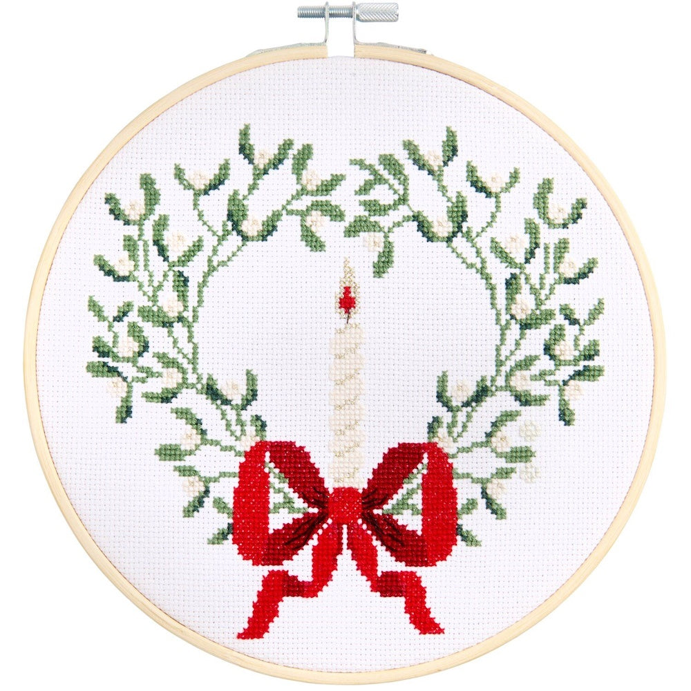 Rico Mistletoe Wreath with Bow Cross stitch kit