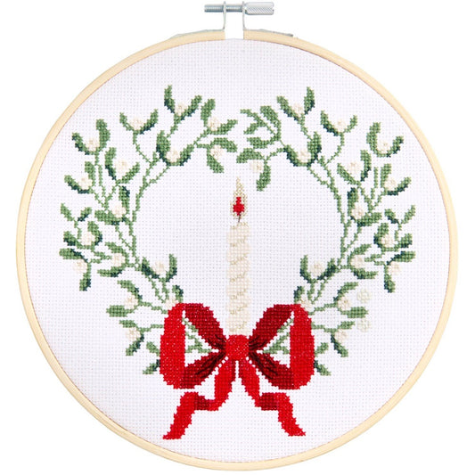 Rico Mistletoe Wreath with Bow Cross stitch kit