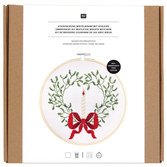 Rico Mistletoe Wreath with Bow Cross stitch kit