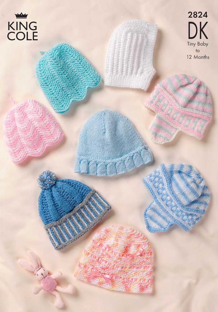 King Cole Pattern 2824 Baby Hats (DK)