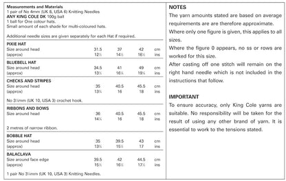 King Cole Pattern 2824 Baby Hats (DK)