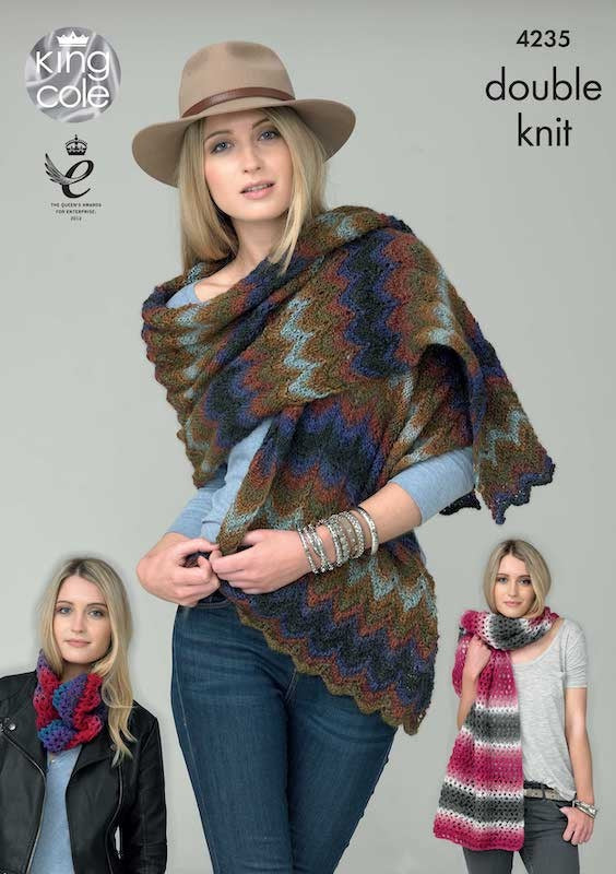 King Cole Pattern No. 4235 Shawls & Snood (DK)