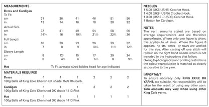 King Cole Pattern 4416 Crochet Dress, Cardigan & Hat