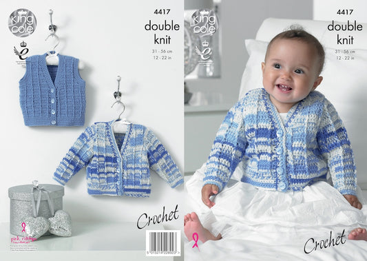 King Cole Pattern 4417 Crochet Cardigan & Waistcoat