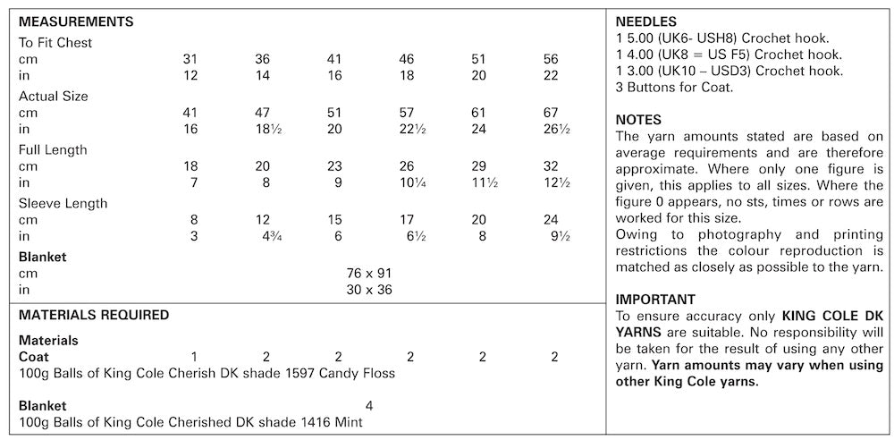 King Cole Pattern 4418 Crochet Coat & Blanket