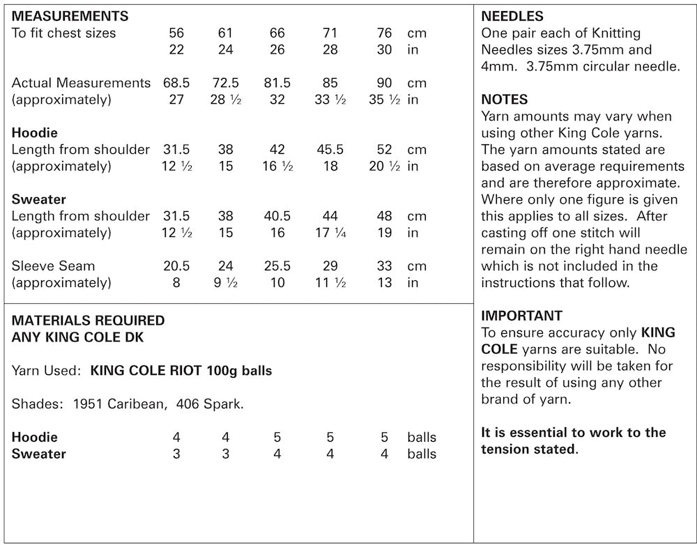 King Cole Knitting Pattern No. 4778  Hoodie & Sweater (DK)