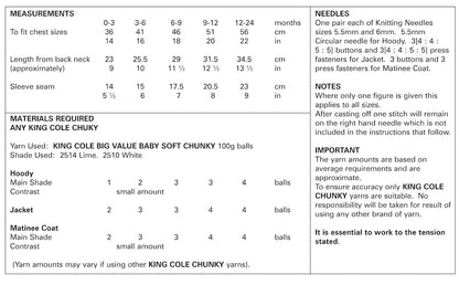 King Cole Knitting Pattern No. 4845 Hoody, Jacket and Matinee Coat Chunky
