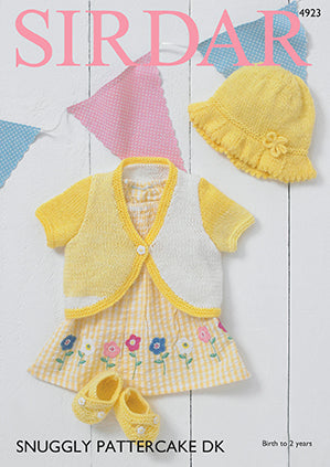 Sirdar Snuggly Pattercake 4923 Knitted Baby Girl Bolero, Sunhat & Shoes