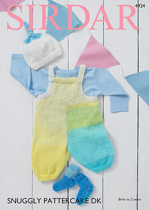 Sirdar Snuggly Pattercake 4924 Knitted Dungarees, Hat & Socks