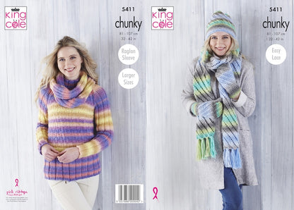 King Cole Pattern No. 5411 Sweater, Cowl, Hat, Scarf & Mittens