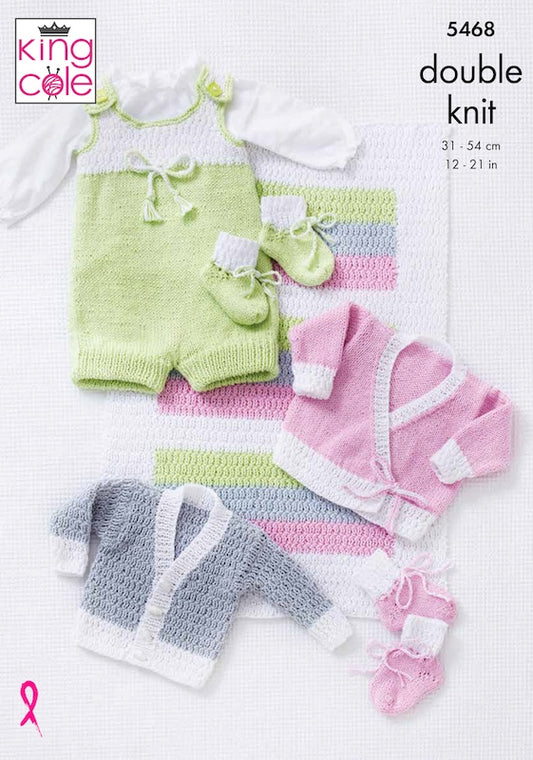 King Cole Pattern 5468 DK Blanket, Romper, Cardigans & Bootees