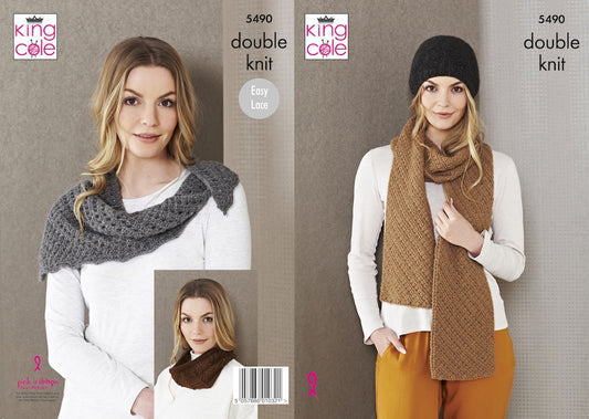 King Cole Pattern No. 5490 Wrap, Snood, Hat & Scarf