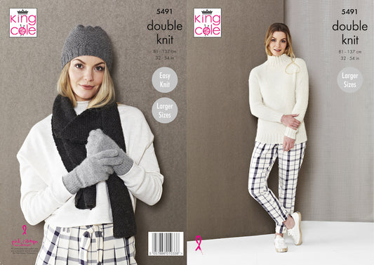 King Cole Pattern No. 5491 Ladies Sweater, Hat, Scarf & Gloves