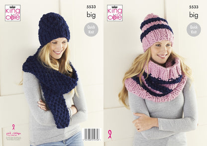 King Cole Pattern No. 5533 Hats, Cowl and Scarf  Super Chunky