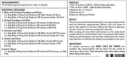 King Cole Pattern No. 5571 Dolls Clothes DK