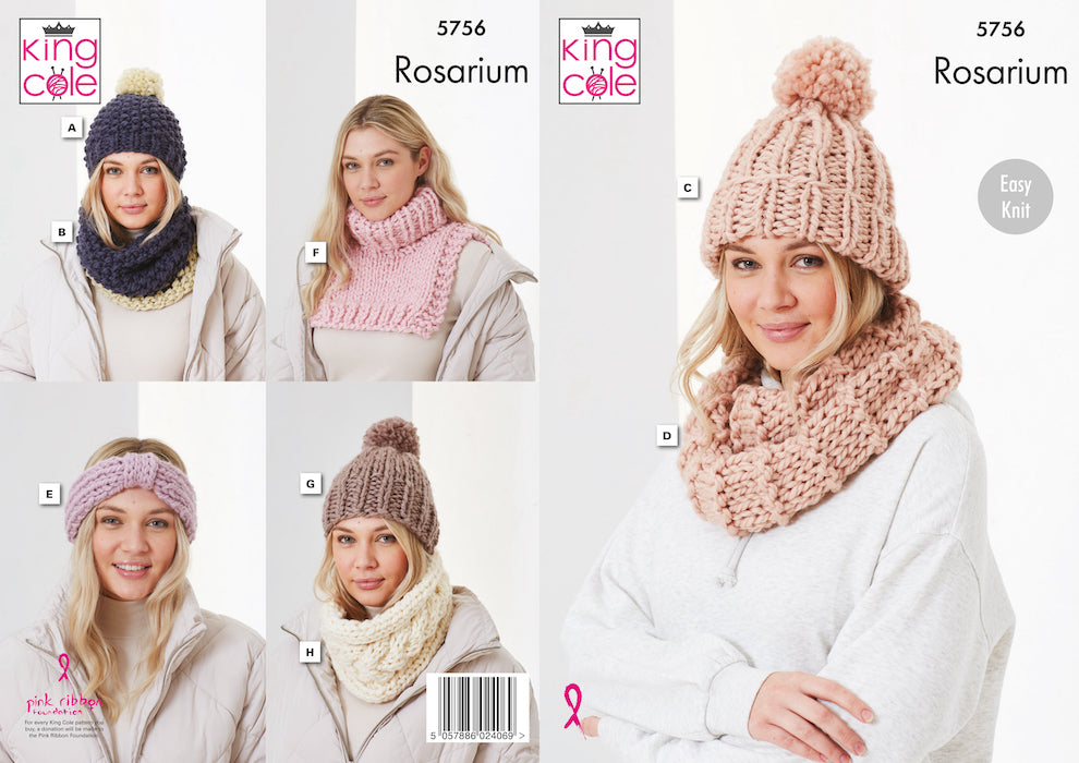 King Cole Rosarium Pattern 5756 Hats, Headband & Accessories