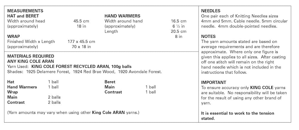 King Cole Forest Aran Pattern 5831 Apparel Accessories