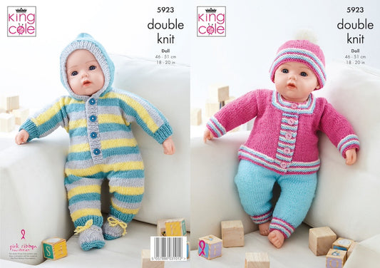 King Cole Pattern 5923 Doll Babygrow, Bootees, Jacket, Leggings & Hat