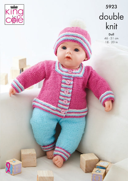 King Cole Pattern 5923 Doll Babygrow, Bootees, Jacket, Leggings & Hat