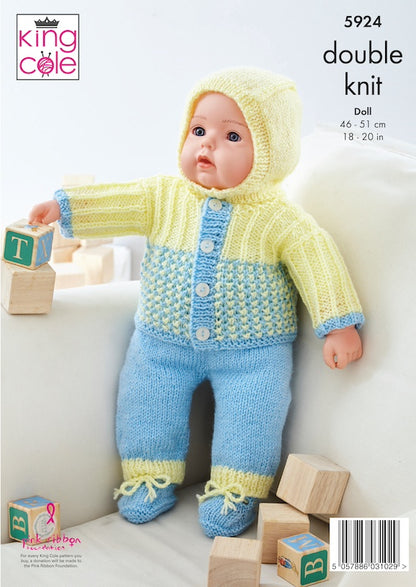 King Cole Pattern 5924 Doll Top, Pants, Hat, Bootees, Jacket and Helmet