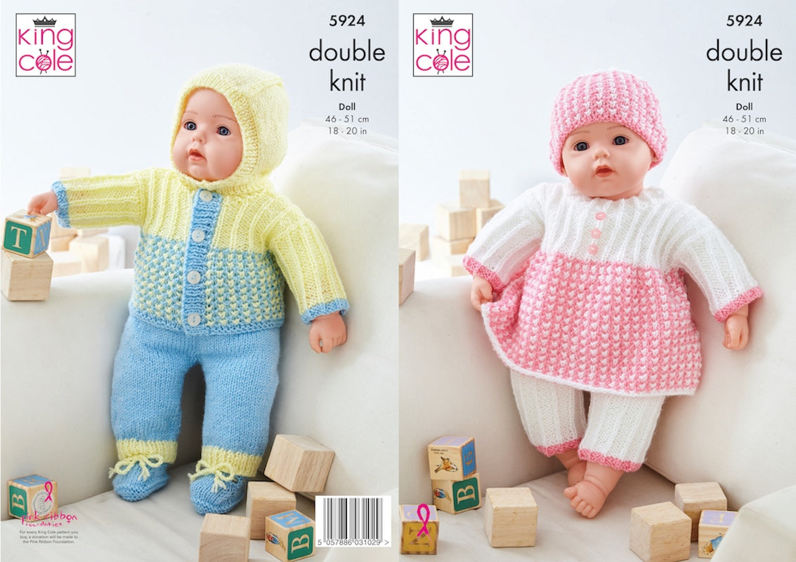 King Cole Doll Clothes Knitting Pattern 5924