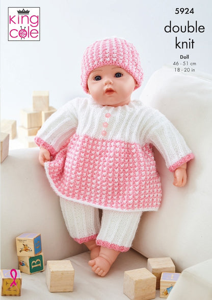 King Cole Pattern 5924 Doll Top, Pants, Hat, Bootees, Jacket and Helmet