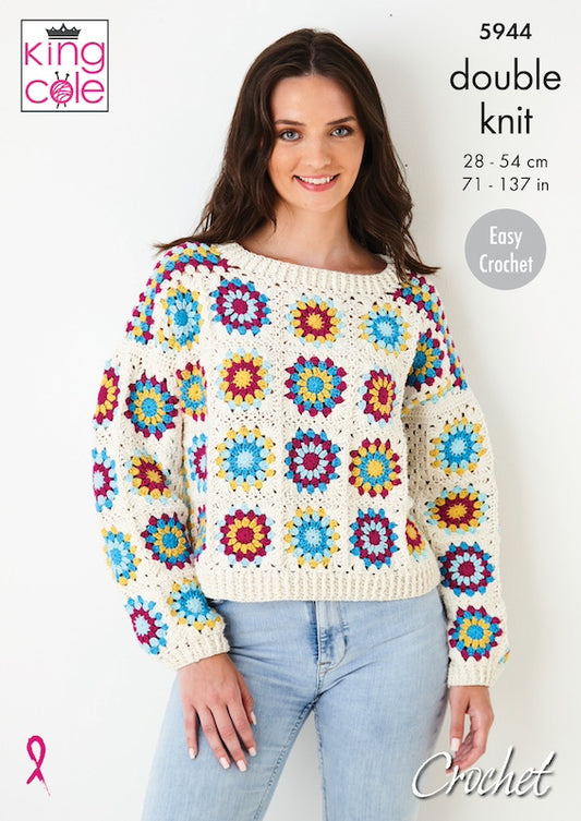 King Cole 5944 Crochet Jumper and Capped Sleeve Top (DK)