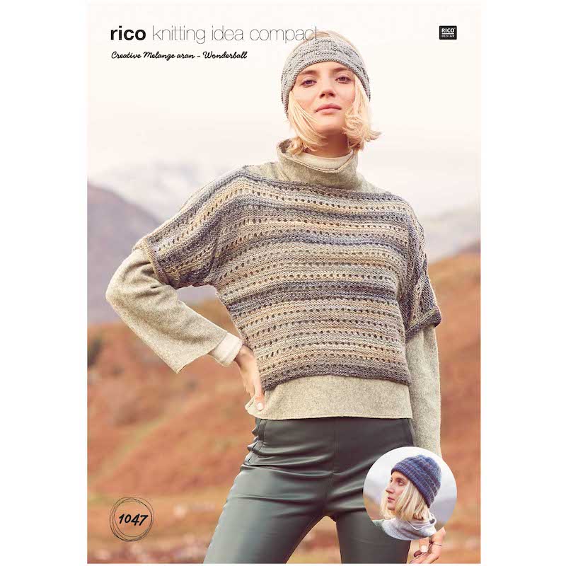 Rico Aran Sweater and Hat Knitting Pattern 1047 - Printed Pattern