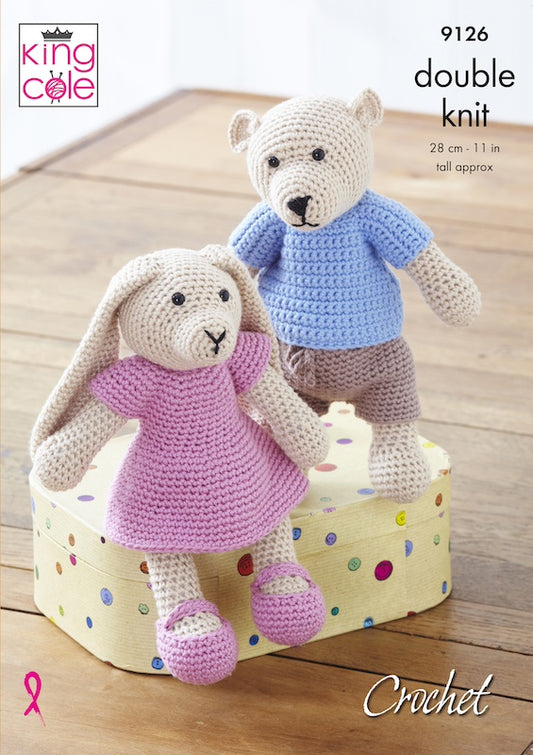 King Cole Pattern No. 9126 Crochet Bear & Rabbit DK