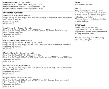 King Cole Pattern 9160 Amigurumi Crocheted Butterflies
