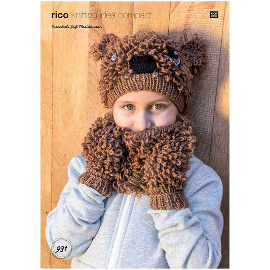 Rico Essentials Soft Merino Aran 931 Animal Hat, Loop & Mittens