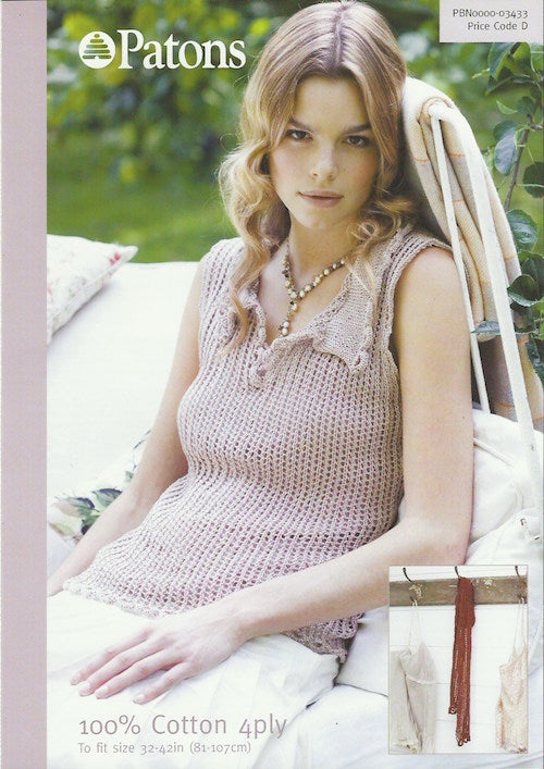 Patons 03433 Sleeveless Top and Scarf 4ply Knitting Pattern