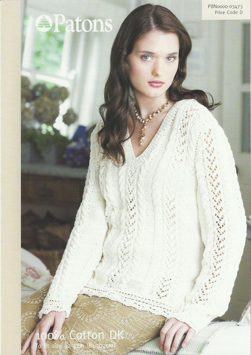 Patons 03473 Knitted Ladies Lace and Cable Sweater